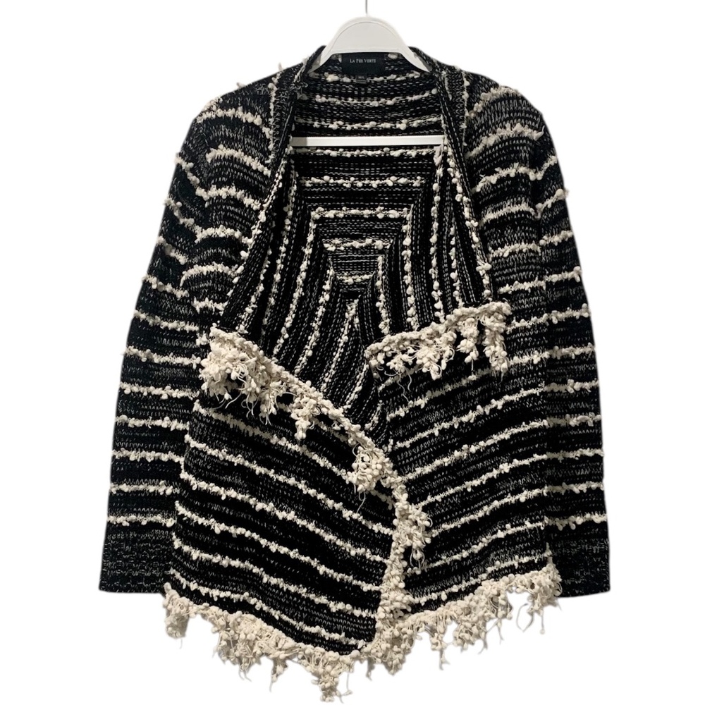 La Fee Verte Anthropologie Open Front Cardigan Black Sweater Medium Large ML